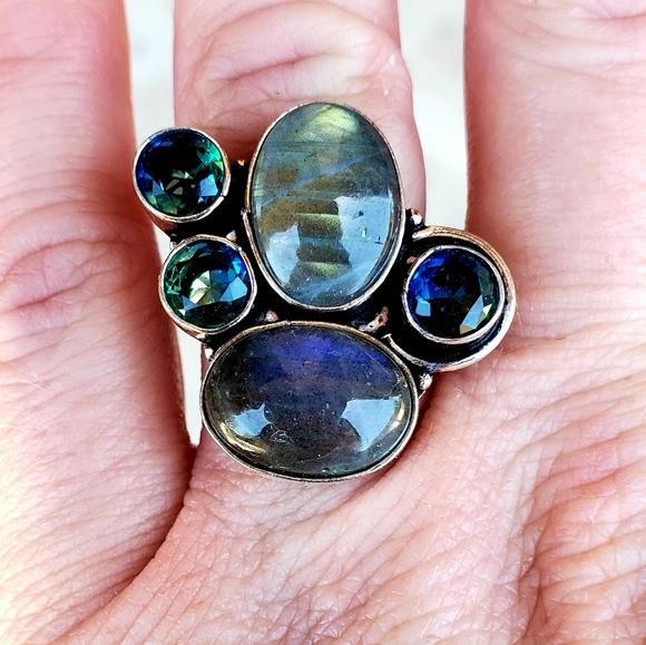New Labradorite & Bi-Color Tourmaline Silver Ring. - Picture 11 of 16